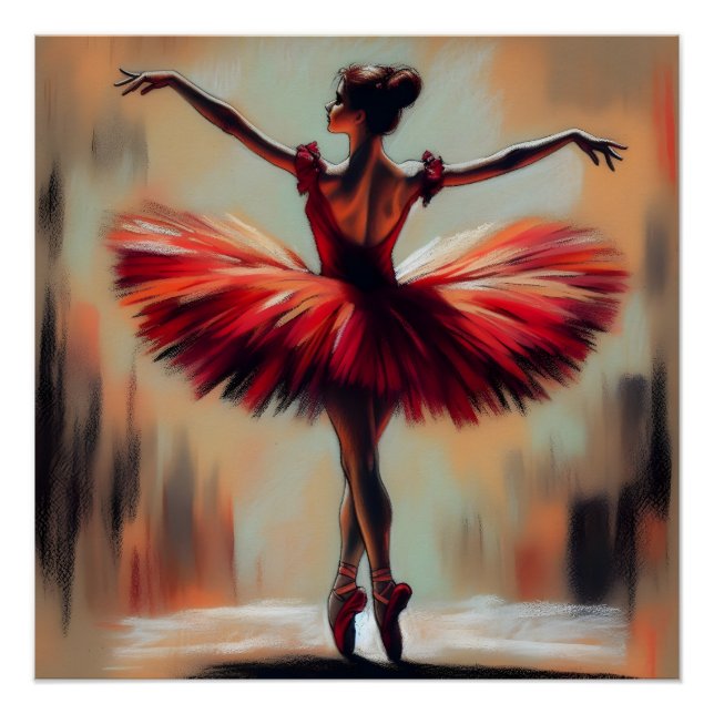 Elegant Pastel Ballerina in Red Tutu Poster (Vorderseite)