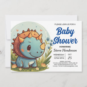 Elegant Pastel Blue Dinosaur Boy Baby Shower Einladung