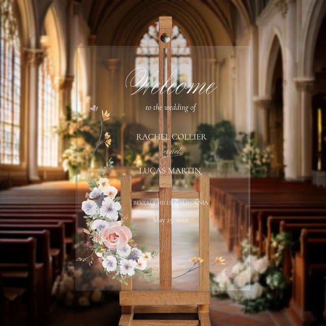 Elegant Pastel Boho Blumenkalligraphie Willkommen Acrylschild (Von Creator hochgeladen)