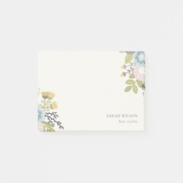 Elegant Pastel Boho Blush Blue Green Leafy Floral Post-it Klebezettel (Vorderseite)