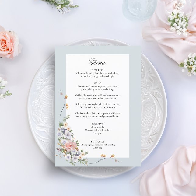 Elegant Pastel Boho Floral Calligraphy Menükarte (Von Creator hochgeladen)