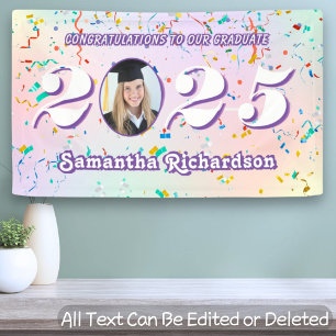 Elegant Pastel Class of 2025 Confetti Name Foto Banner