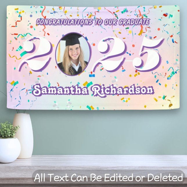 Elegant Pastel Class of 2025 Confetti Name Foto Banner (Von Creator hochgeladen)