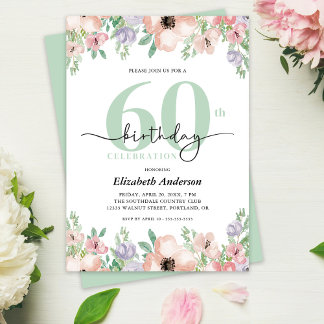 Elegant Pastel Floral 60th Birthday Party Einladung