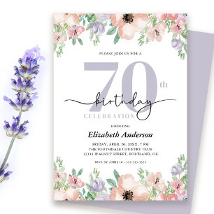 Elegant Pastel Floral 70. Geburtstagsparty Einladung
