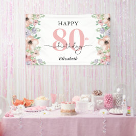 Elegant Pastel Floral 80th Birthday Party Banner