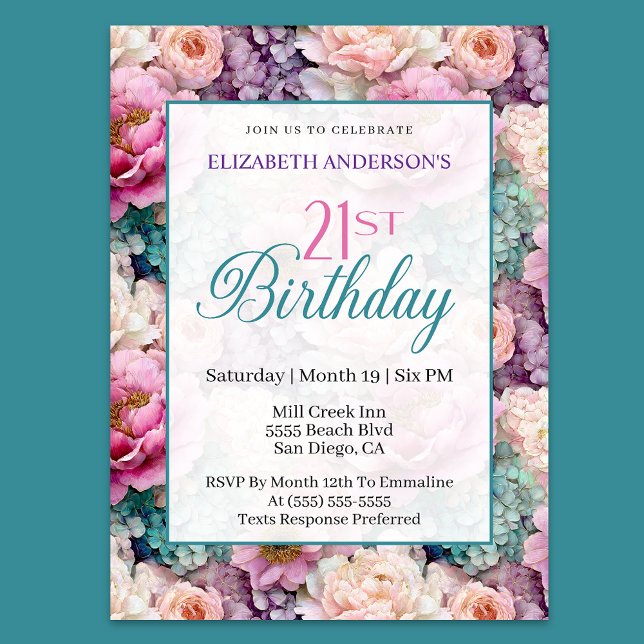 Elegant Pastel Floral Garden 21st Birthday Einladung (Von Creator hochgeladen)