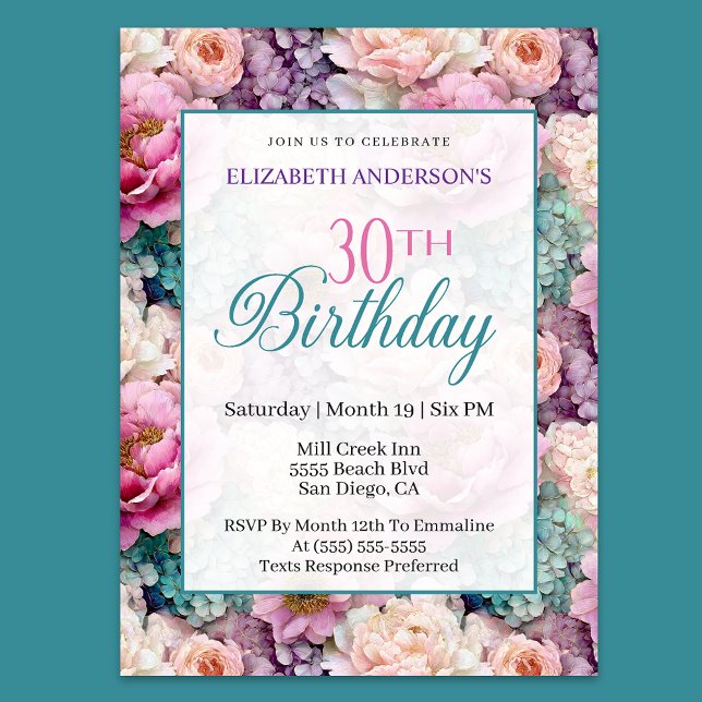Elegant Pastel Floral Garden 30th Birthday Einladung (Von Creator hochgeladen)