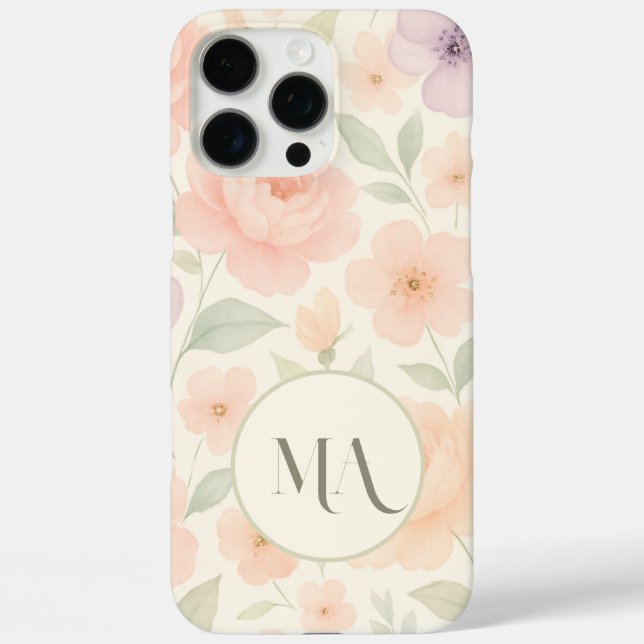 Elegant Pastel Floral Monogram iPhone Case (Rückseite)