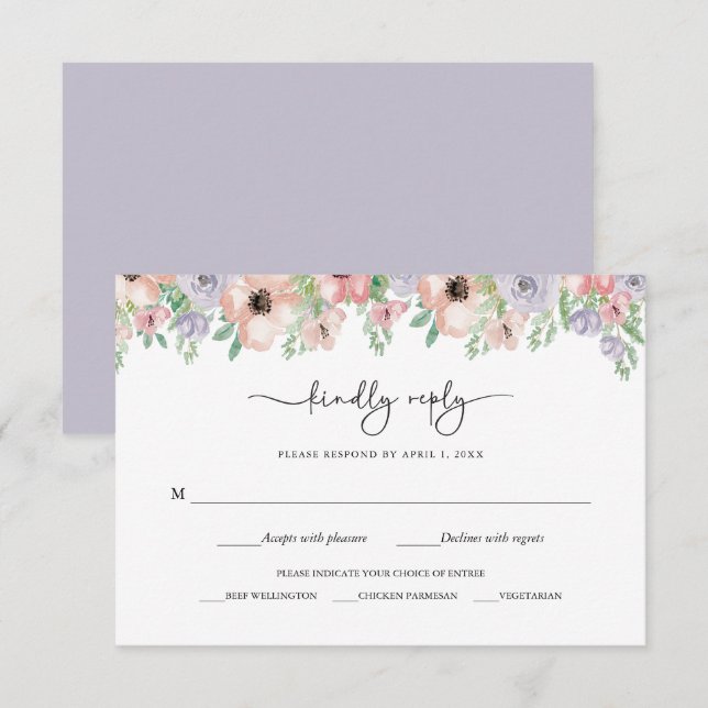 Elegant Pastel Floral Party Response Card Begleitkarte (Vorne/Hinten)