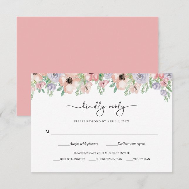 Elegant Pastel Floral Party Response Card RSVP Karte (Vorne/Hinten)