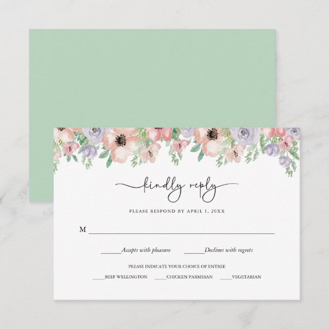 Elegant Pastel Floral Party Response Card RSVP Karte (Vorne/Hinten)