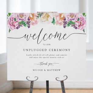 Elegant Pastel Floral Unplugged Zeremony Sign Poster