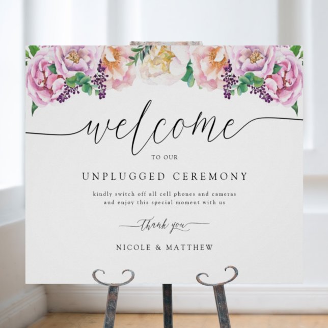Elegant Pastel Floral Unplugged Zeremony Sign Poster (Von Creator hochgeladen)