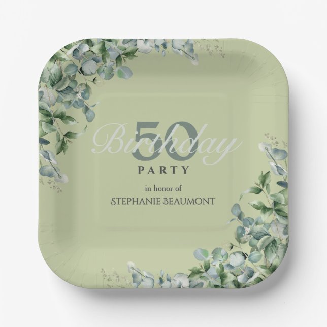Elegant Pastel Green Flower Women's 50th Birthday  Pappteller (Vorderseite)
