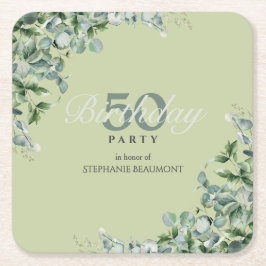 Elegant Pastel Green Flower Women's 50th Birthday  Rechteckiger Pappuntersetzer