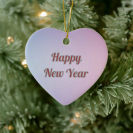 Elegant Pastel Heart Happy New Year Ceramic  Keramik Ornament