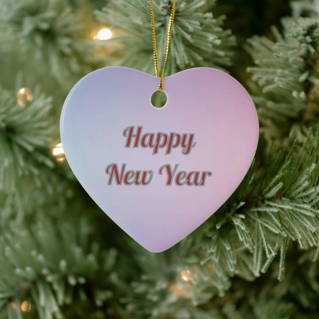 Elegant Pastel Heart Happy New Year Ceramic  Keramik Ornament (Baum)