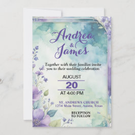 Elegant Pastel Lavender and Sea Green Wedding Einladung