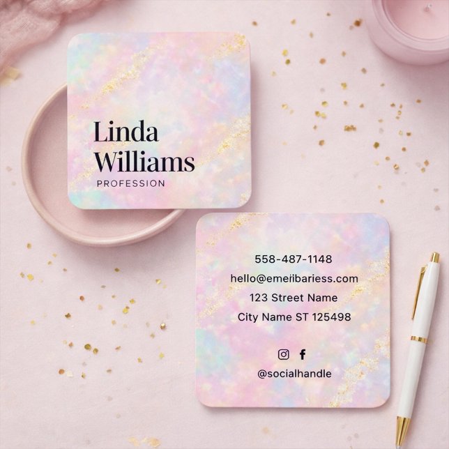 Elegant Pastel Marble Business Card with Gold  Quadratische Visitenkarte (Von Creator hochgeladen)
