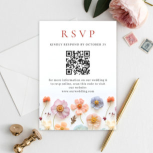 Elegant Pastel Pink Boho Wild Blume Hochzeit RSVP Karte