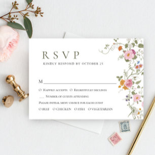 Elegant Pastel Pink Boho Wild Blume Hochzeit RSVP Karte