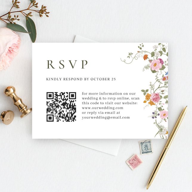 Elegant Pastel Pink Boho Wild Blume Wedding RSVP (Von Creator hochgeladen)