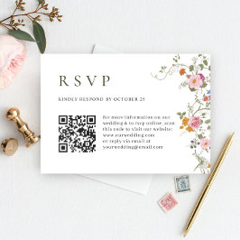 Elegant Pastel Pink Boho Wild Blume Wedding RSVP Karte