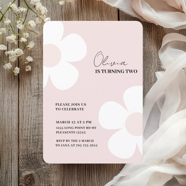 Elegant Pastel Pink Daisy Spring Birthday Einladung (Von Creator hochgeladen)
