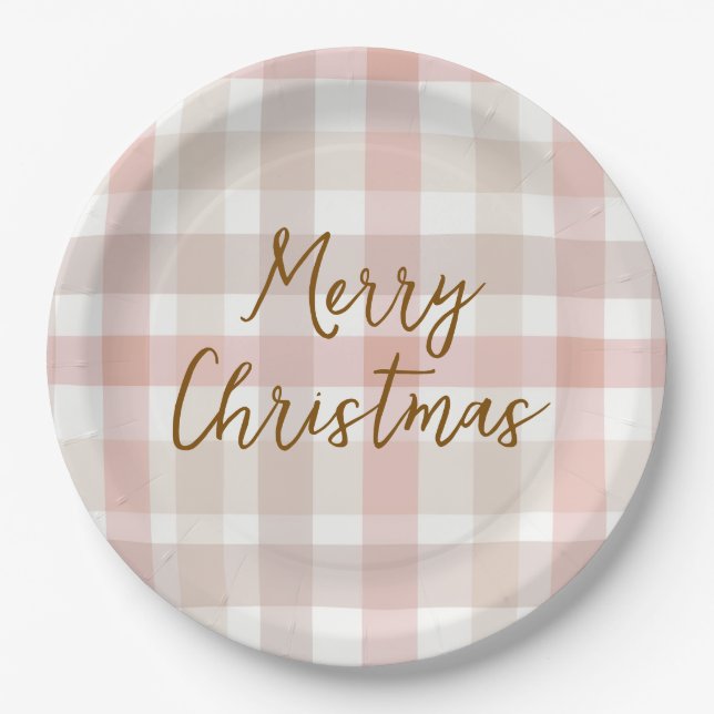 Elegant Pastel Plaid Merry Christmas Paper Plates Pappteller (Vorderseite)