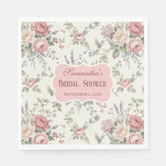 Elegant Pastel Roses Shabby Chic Bridal Shower Serviette (Vorderseite)