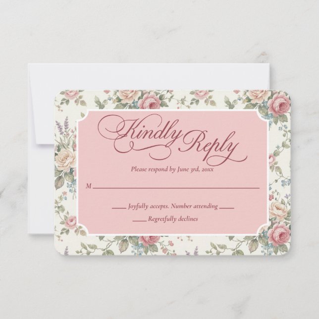 Elegant Pastel Roses Shabby Chic Wedding RSVP Karte (Vorderseite)