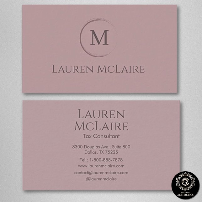 Elegant Pastel Taupe Pink Circle Monogram Visitenkarte (Von Creator hochgeladen)