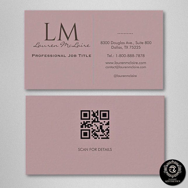 Elegant Pastel Taupe Pink QR Code Business Card Visitenkarte (Von Creator hochgeladen)