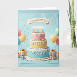 Elegant Pastel Tier Cake – Happy Birthday Card Karte