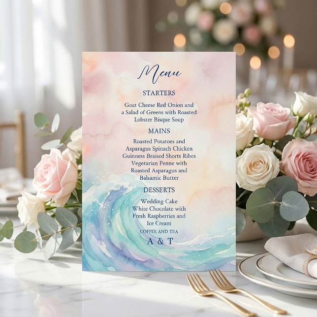 Elegant Pastel Watercolor Menu | Soft Blush & Aqua Einladung (#pastelmenu #watercolormenu #weddingmenu #minimaldesign #elegantmenu #blushpink #softaesthetic )