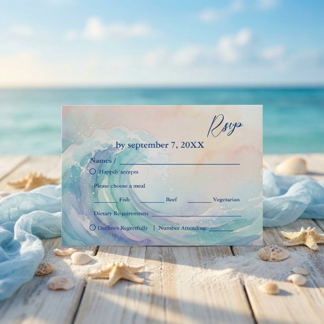 Elegant Pastel Watercolor Rsvp  | Soft Blush   Karte (#WeddingRSVP #WatercolorDesign #ElegantWedding #PastelAesthetic #BeachWedding #SoftColors #Wedding)