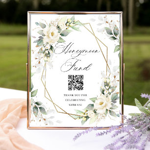 Elegant Pastel White Roses Eucalypt Honeymoon Fund Poster