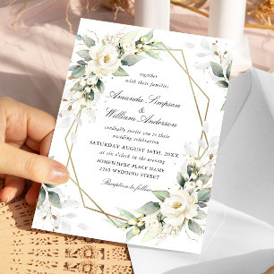 Elegant Pastel White Roses Eucalyptus Wedding Einladung