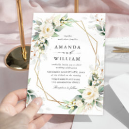 Elegant Pastel White Roses Eucalyptus Wedding Einladung