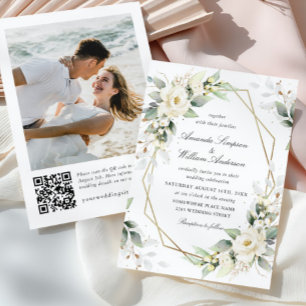 Elegant Pastel White Roses Eucalyptus Wedding Einladung