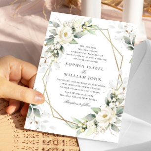 Elegant Pastel White Roses Eucalyptus Wedding Einladung