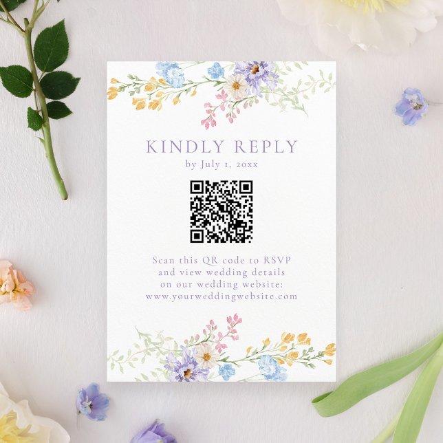 Elegant Pastel Wildflower Garden QR Code Wedding RSVP Karte (Von Creator hochgeladen)