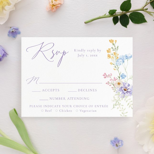 Elegant Pastel Wildflower Garden Wedding RSVP Karte (Von Creator hochgeladen)