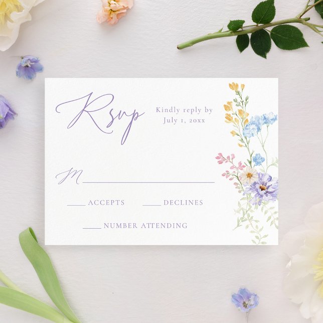 Elegant Pastel Wildflower Garden Wedding RSVP Karte (Von Creator hochgeladen)