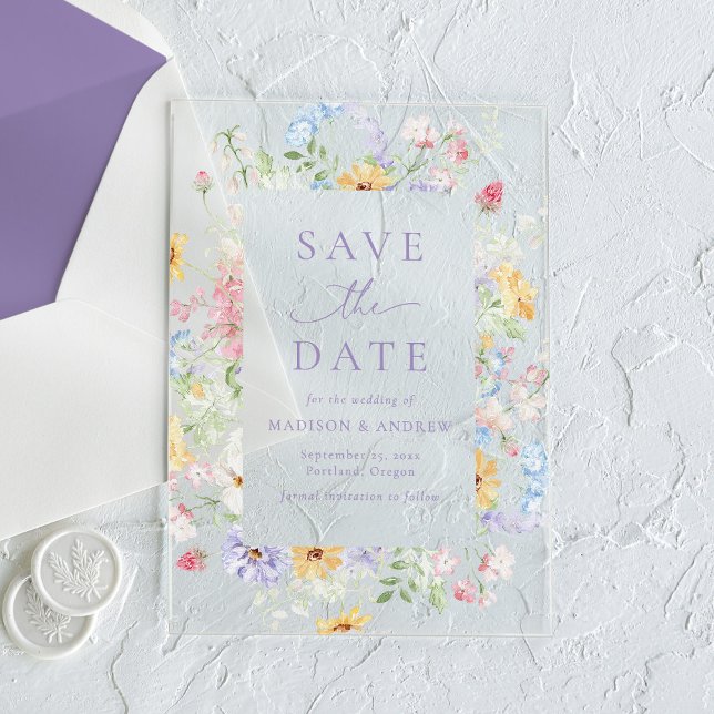 Elegant Pastel Wildflower Wedding Save the Date Acryleinladungen (Von Creator hochgeladen)