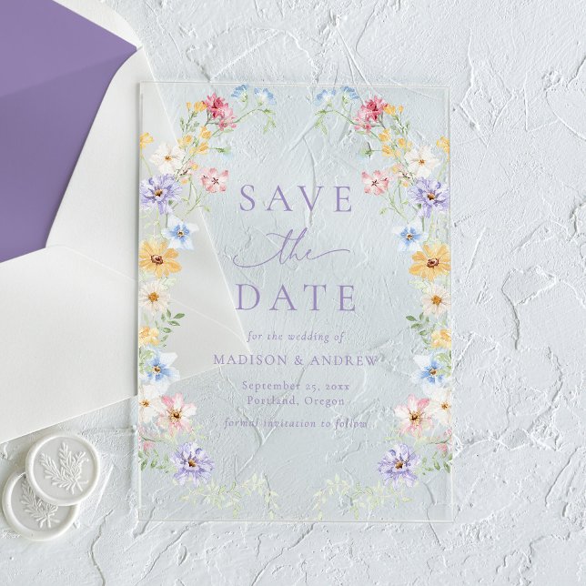 Elegant Pastel Wildflower Wedding Save the Date Acryleinladungen (Von Creator hochgeladen)