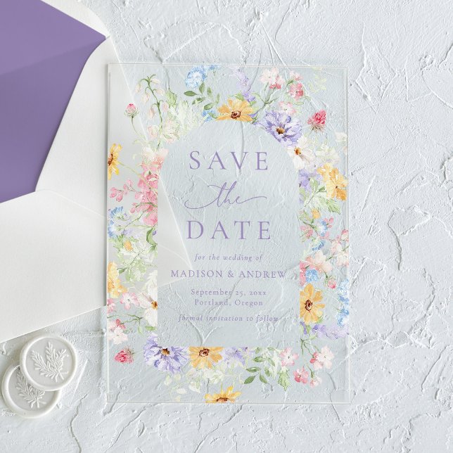 Elegant Pastel Wildflower Wedding Save the Date Acryleinladungen (Von Creator hochgeladen)