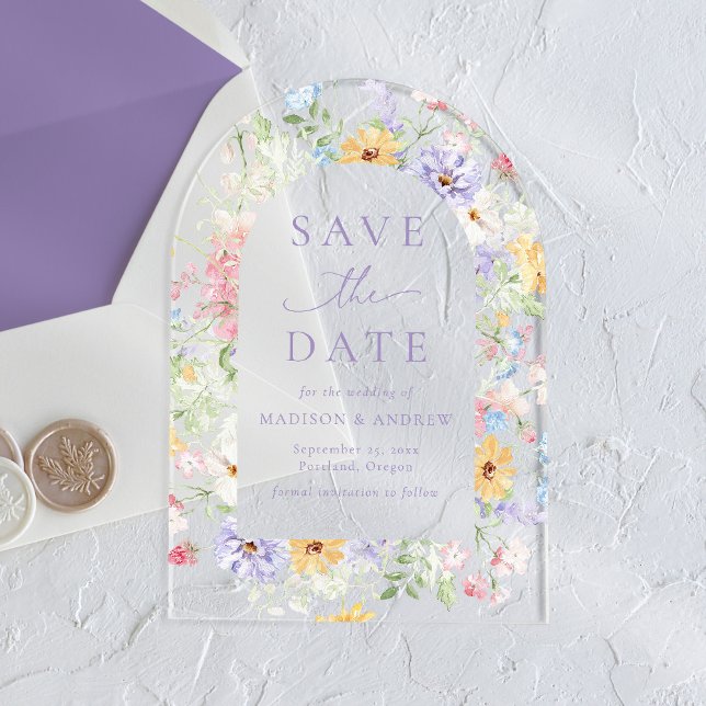 Elegant Pastel Wildflower Wedding Save the Date Acryleinladungen (Von Creator hochgeladen)