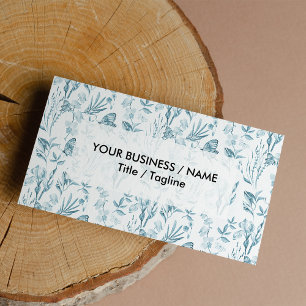 Elegant pastellblau Vintager Schmetterling Blüte Visitenkarte